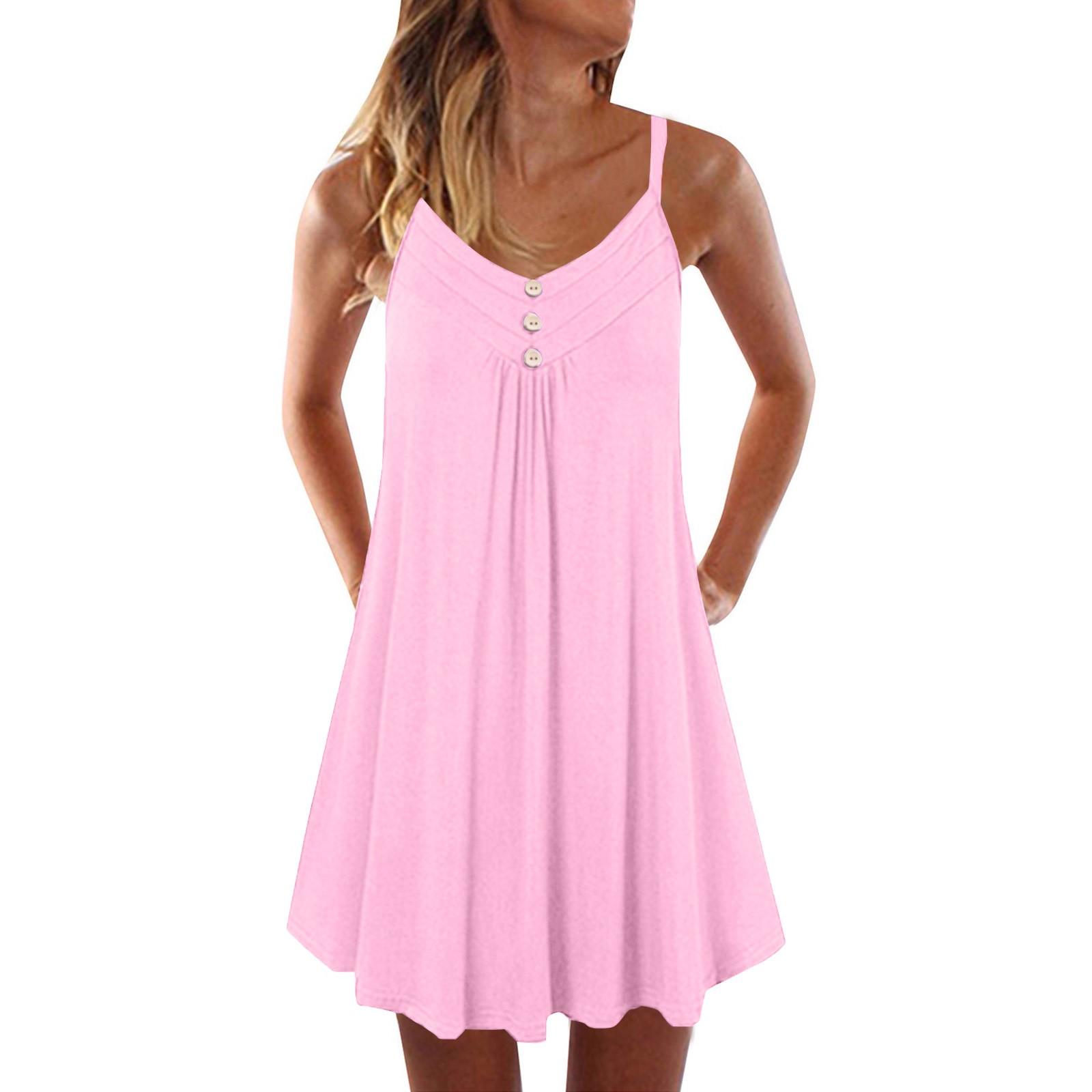 

Женское свободное однотонное платье-комбинезон с V-образным вырезом и пуговицами на пуговицах S розовый