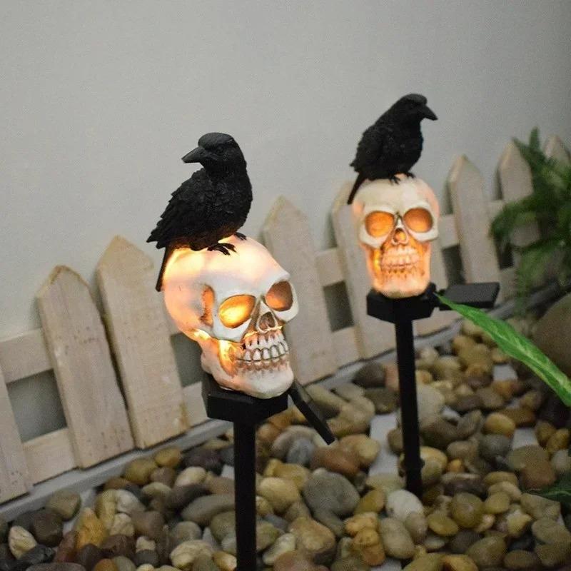 Solar Halloween Skull Stake Lights Decorations  Waterproof Resin Skeleton  Decor for Outside Yard Garden Lawn