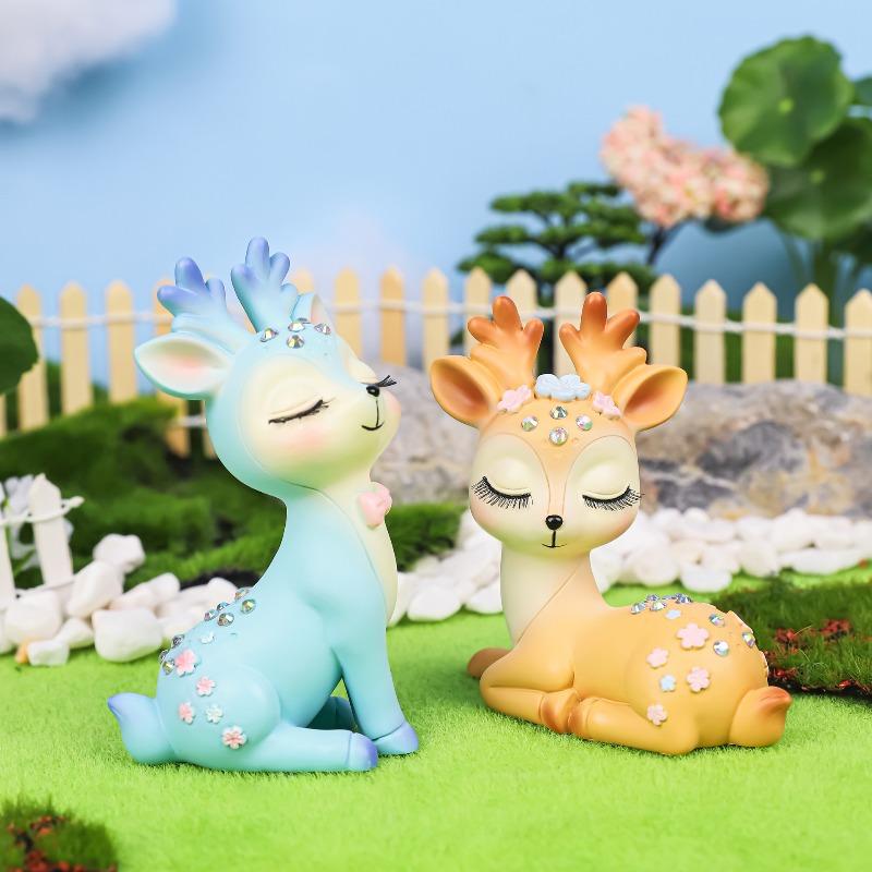 Romantic Little Fairy Deer, Cute Couple, Sika Deer Car Decoration, Cartoon Deer Ornaments, Resin Cake Decorations