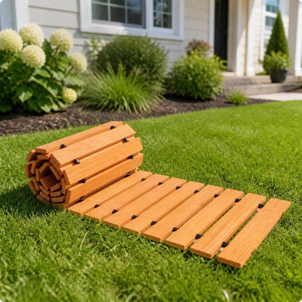 Foldable Wooden Garden Pathway Sturdy Roll-out Outdoor Path Roll-up