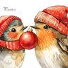 Winter Party Window Ornaments Christmas Birds On Tree Branch Wall Sticker, Cute Watercolor Bird Decal Scene Setting Decals with Ball, Candy Cane, Bell