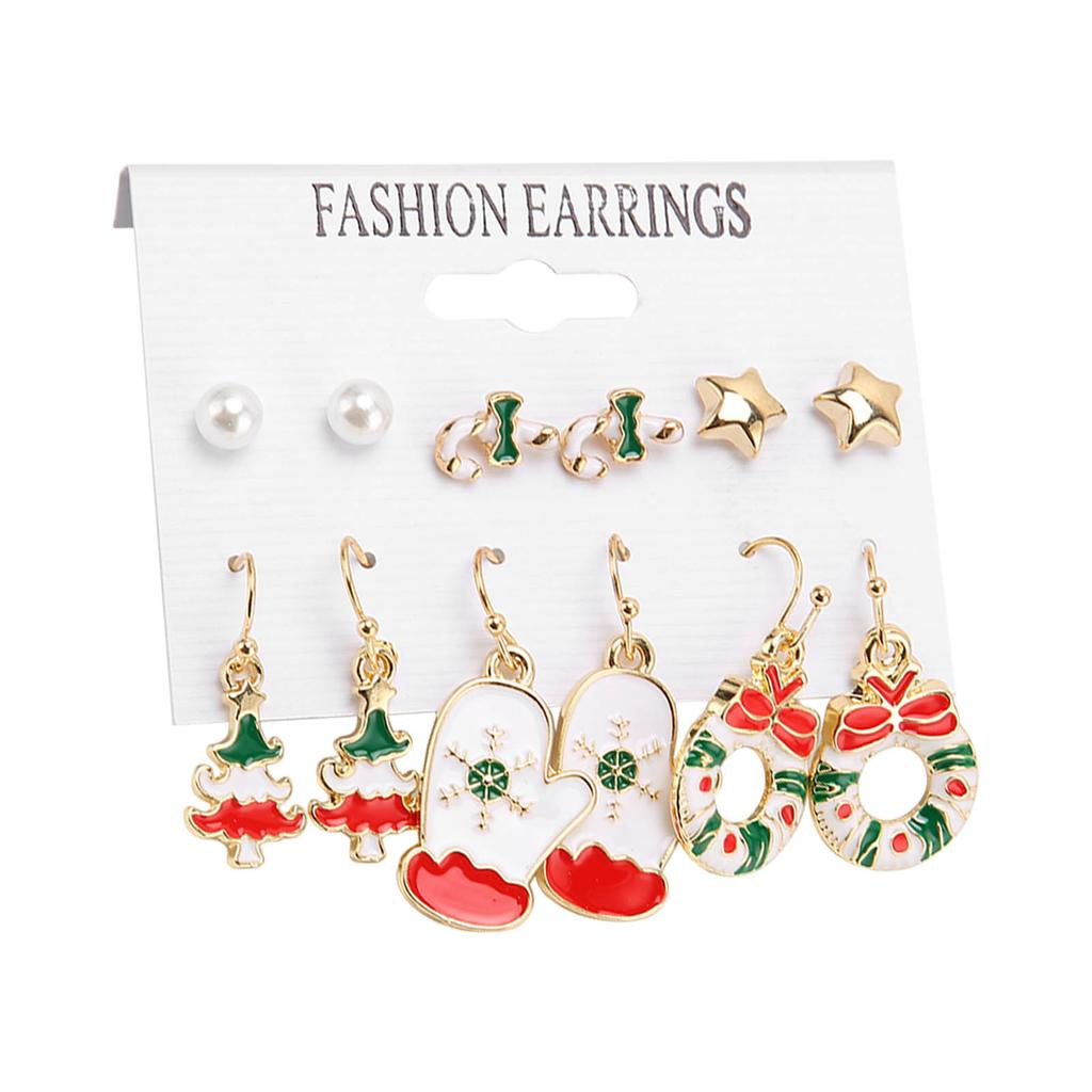 6 Pair Christmas Earrings Set for Girls Fashionable Lightweight Alloy Christmas Tree Earrings for