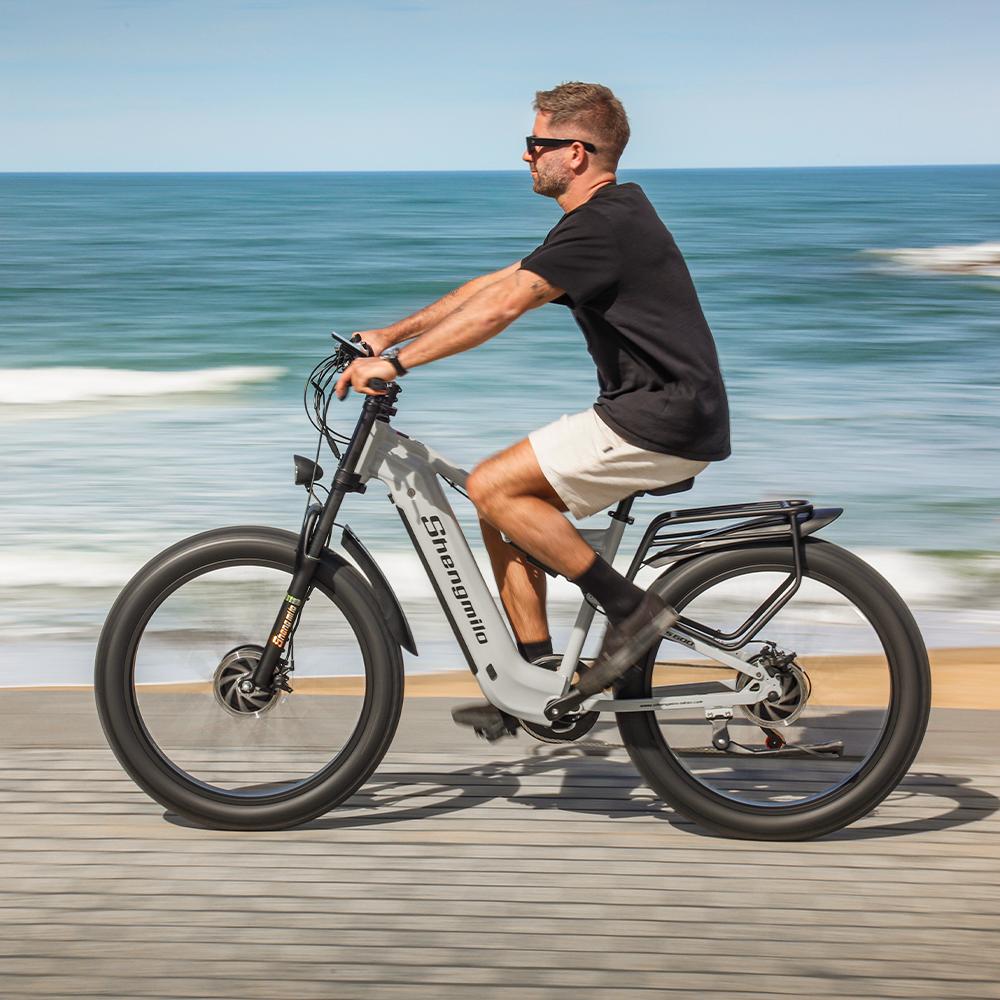 Shengmilo S600 2000W Dual Motor Electric Mountain Bike, 840Wh SAMSUNG Battery, 3.0-inch Tires, Full Suspension, Matte Gray, Adult Ride, Long Range