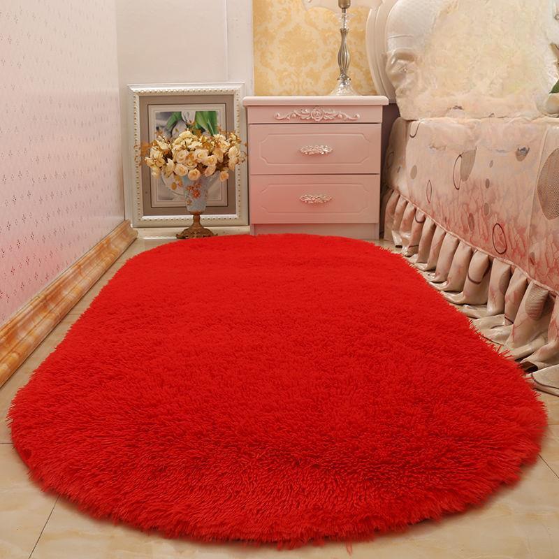 Oval Fluffy Carpet Shaggy Rug Bedside Mat Cute Colorful Living Room Rug Long Hair Carpet Home Decoration