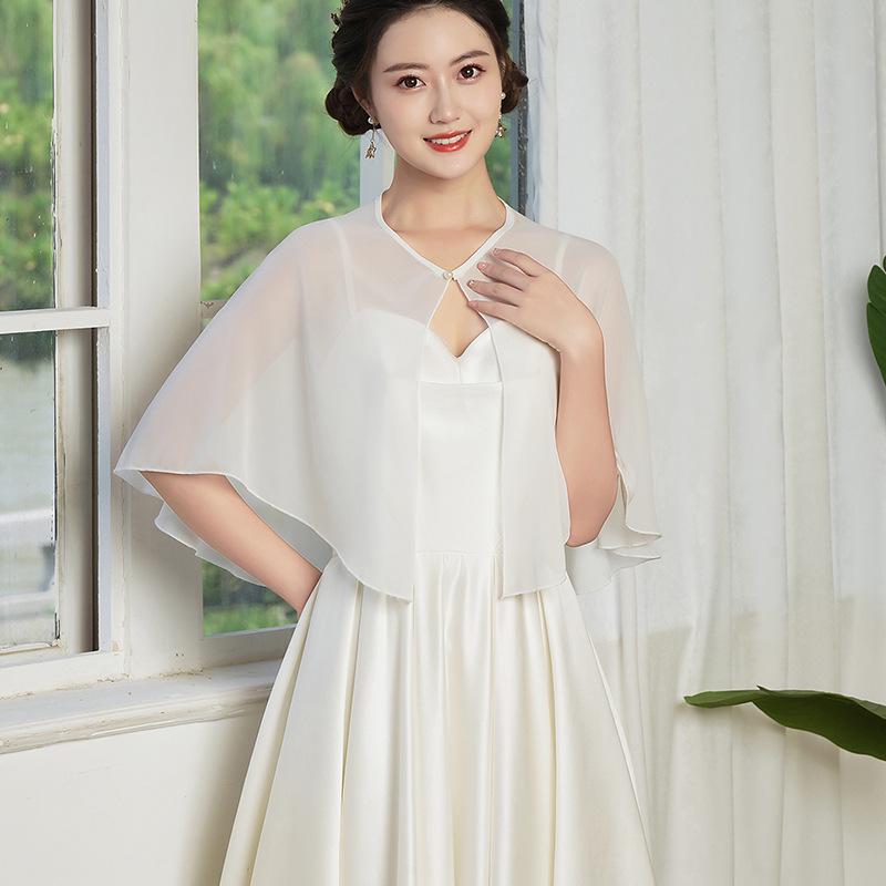 Elegant 2025 Chiffon Pearl Shawl for Summer: Women's Sun Protection Cape & Bridal Bridesmaid Accessory