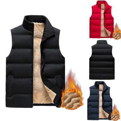 Vesta de Velur de Toamnă și Iarnă Mărimi Mari pentru Bărbați, Culoare Solidă, cu Fermoar, Jachetă Vesta pentru Bărbați, Îngroșată, Caldă, Velur de Miel, Culoare Solidă
