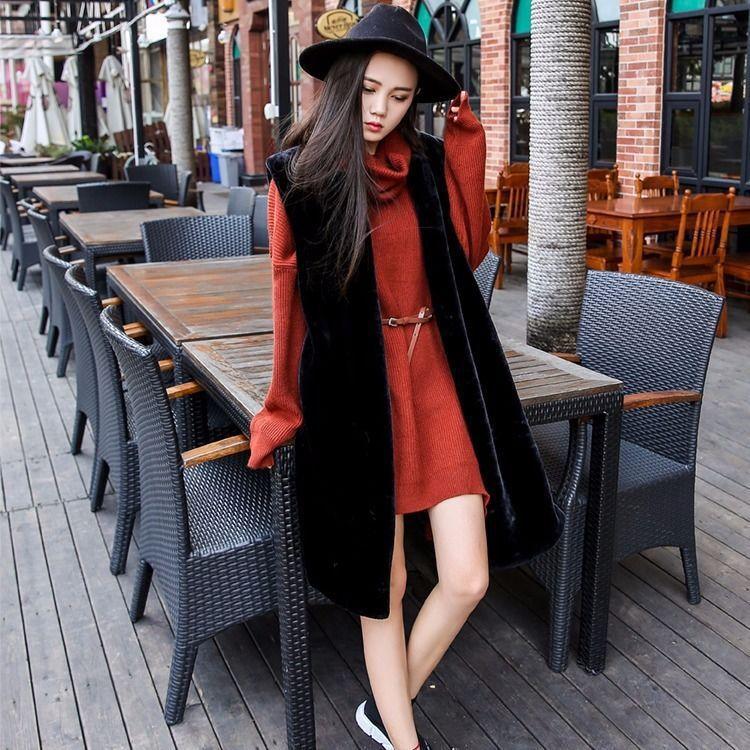Imitation fur vest women's medium and long autumn and winter new imitation rabbit hair thin cotton vest fur jacket vest