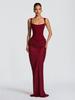European Spring 2026 Square Neck Sleeveless Slim Fit Ruffle Dress