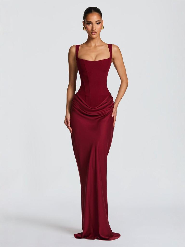 European Spring 2026 Square Neck Sleeveless Slim Fit Ruffle Dress