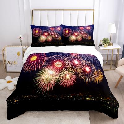 Juego de funda de edredón de fuegos artificiales, tamaño Queen, juego de cama de fuegos coloridos, microfibra, funda de edredón suave con temática navideña