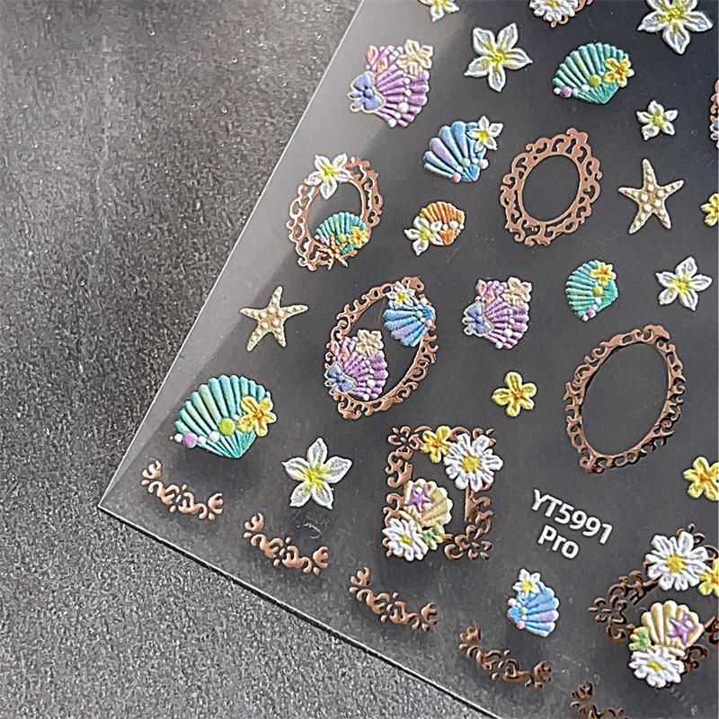 5D Fantasy Beach Summer Dreamy Colorful Starfish Shell Jellyfish Coral Jelly Decals Decoration Nail Art Sticker Manicure Salon