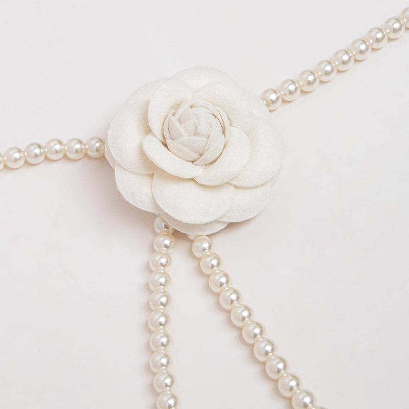 Women's Elegant Pearl Cloth Flowers Sweet and Fashionable Elegant Camellia Waist Chain Texture Hanfu Dress Decorative Belt