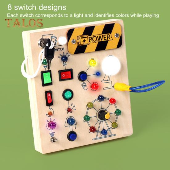 LED Light Switch Busy Board Toddler Light-up Switch Control Wooden Board Toy Portable Travel Fine Motor Skills Kids Early Educational Learning