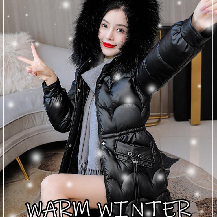 New Winter Thick Jacket Long Down Parka Women Bright Waterproof Overcoat Loose Warm Cotton Coat Hooded Parka