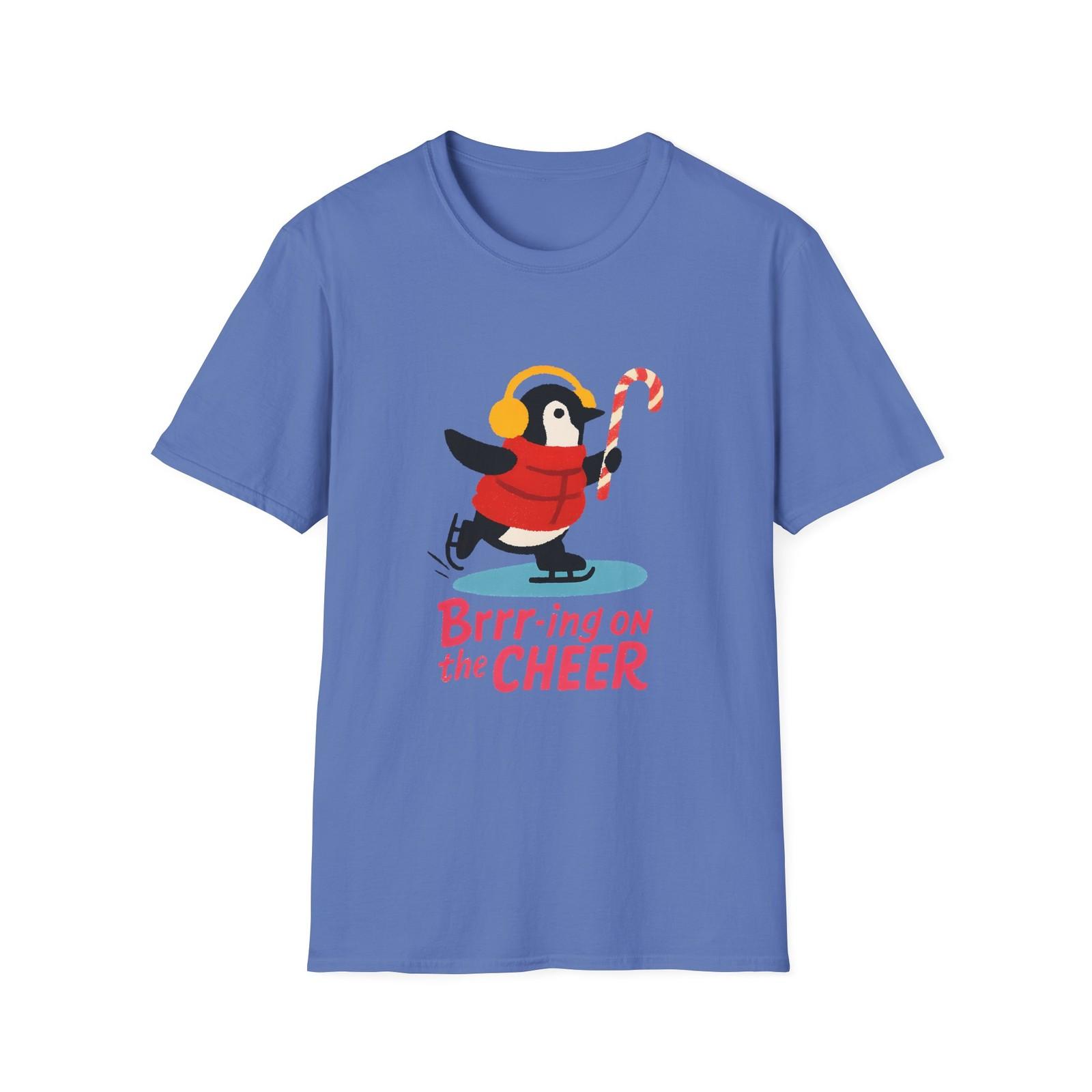 Unisex Softstyle T-Shirt Mens Womens Tees Top Minimal Penguin Candy Cane Ice Skating Christmas Fun XL