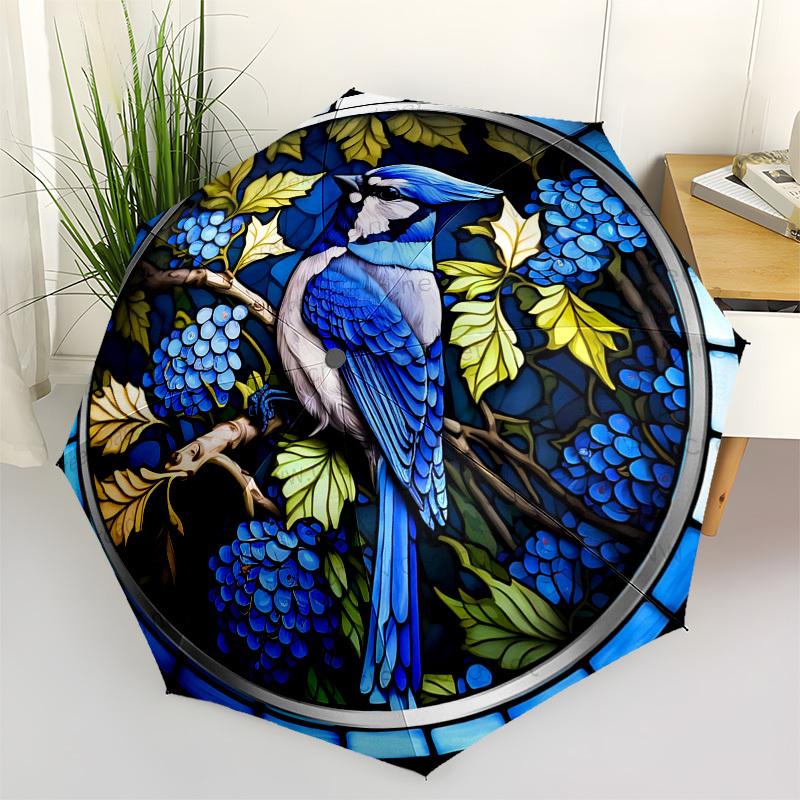

Color Retro Blue JayThemed Automatic Opening and Closing umbrella 8 Ribs, Suitable for Leisure and Going Out, Outdoor Accessory, Gothic St
