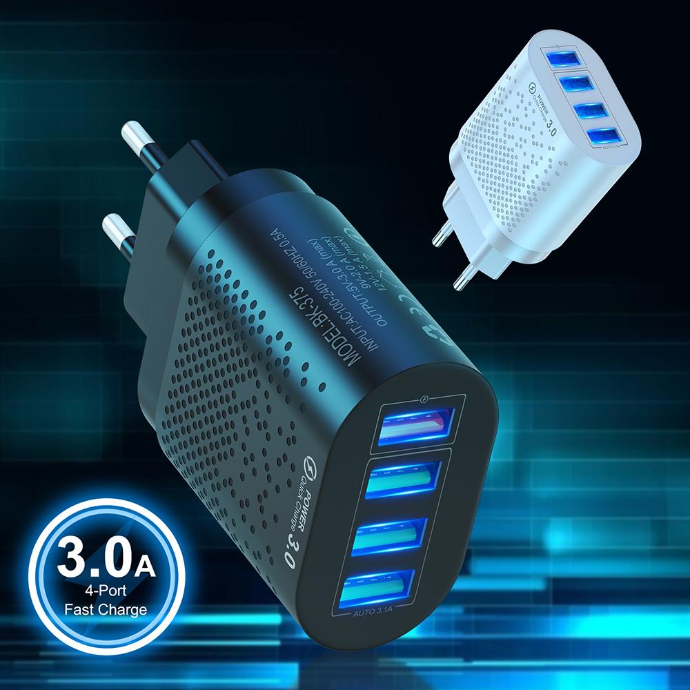 Universal 48W 4 USB Charger EU US Plug 5V 3A Fast Charging Wall Adapter Travel Plug For Iphone Ipad Mini For Samsung For Xiaomi