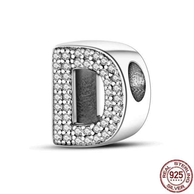 100% Real 925 Sterling Silver Letter Alphabet A-Z Charm Name Bead Fit  Bracelet Pendant Jewelry
