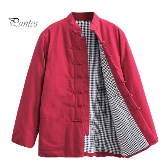 

Мужской костюм в стиле Тан, хлопковое пальто с воротником-стойкой, дизайн на пуговицах, однотонная традиционная куртка с карманами, повседневная одежда M вино красного