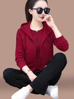 Women's Spring & Autumn 2026 Fashion: Hooded Vest Three-piece Casual Sportswear Set for Middle-aged and Elderly Mothers