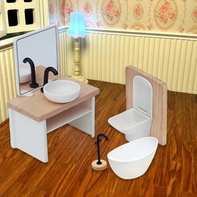 4-teiliges 1/12 Puppenhaus-Badezimmer-Set mit Toilette, Spielzeug, Simulation, klassischer Dekoration, Waschen