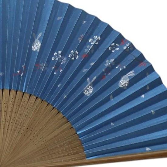 Kyoto fan rabbit made Japan ladies women craftsmanship paper personal use gift vertical 19.5cm width when opened 33cm