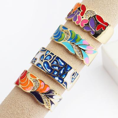 New Fashion Enamel Colorful Flower Rings For Women Adjustable Copper Gold Plated Wide Finger Band Ring Party Jewelry Gift