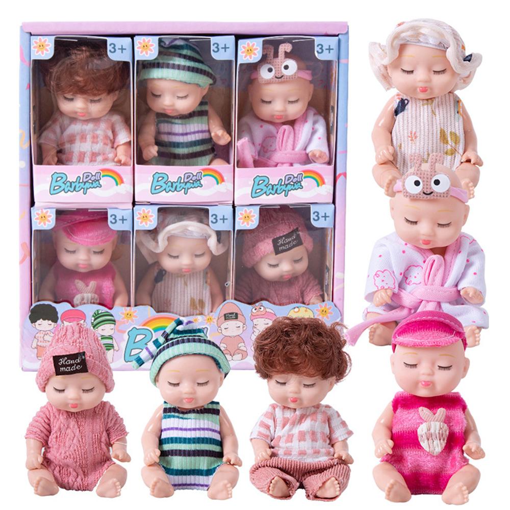6Pcs Reborn Doll Toy Kit, Simulation Princess Dolls Toy, Mini Cute Sleeping Baby with Clothes Accessories, Birthday Gift for Kid