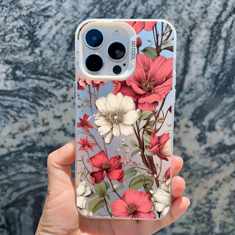 Vintage Elegant Pink Peony Flower Phone Case for Iphone 16 15 11 12 14 Pro Max 13 Mini Pro Max 15 14 Plus Shockproof Laser Cover
