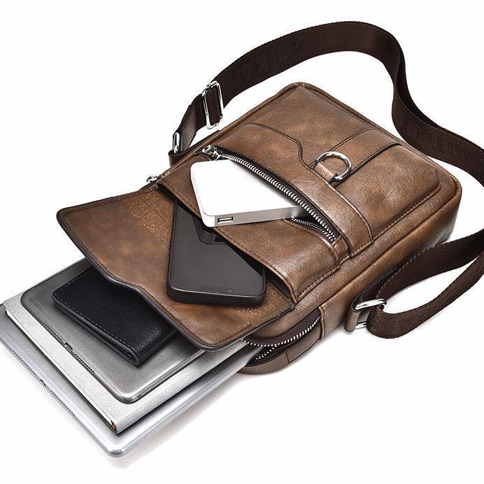 Men's Genuine Leather Vertical Shoulder Bag & Messenger Briefcase