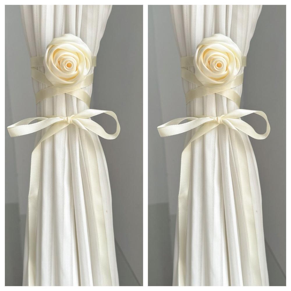 2PCS Multi-function Rose Curtain Tieback French style Elegant Curtains Tie Rope Satin Ribbon Sweet Curtain Straps Bedroom бежевый