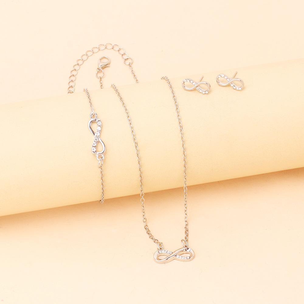Cold Wind Same 8-character Necklace Bracelet Earrings Combination Set, Fashion Temperament Design Sense Rhinestone Jewelry