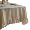 Solid Color Linen Ruffle Edge Tablecloth High-End Khaki Rectangular American Dining Table Mat Fringe Labeling