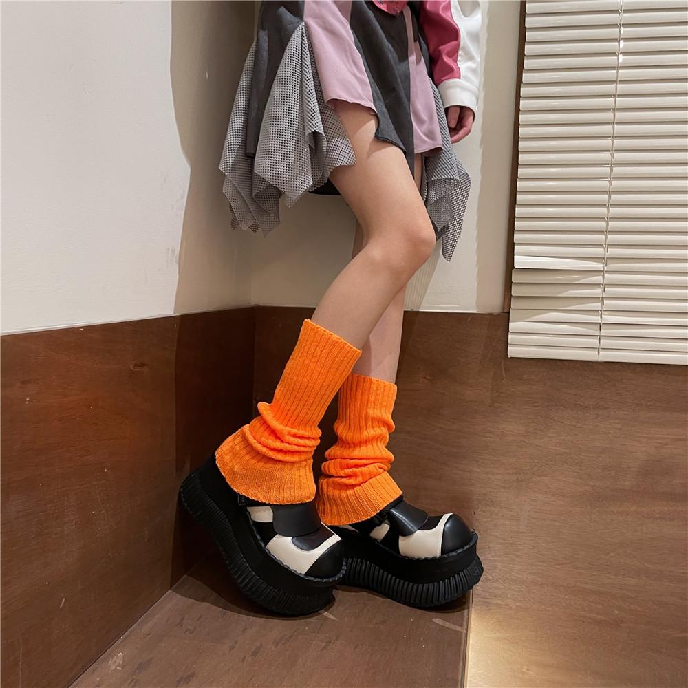 40cm Knitted Leg Warmers Women Sweet Jk Lolita Gothic Striped Harajuku Style Y2k Candy Color Arm Ankle Warm Slouchy Leg Covers