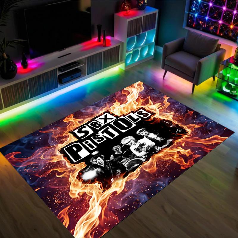 Sex Pistols Design Crystal Velvet Carpet Cozy Non?Slip Printed Rug For Bedroom Living Room Entrance