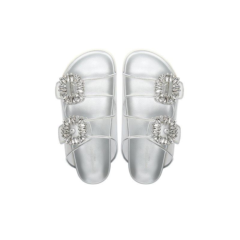 

Версия из овчины~ квадратная пряжка стразы кожаный двойной ремень повседневные шлепанцы на толстой подошве женские сандалии носить маффин полтора шлепанца 40