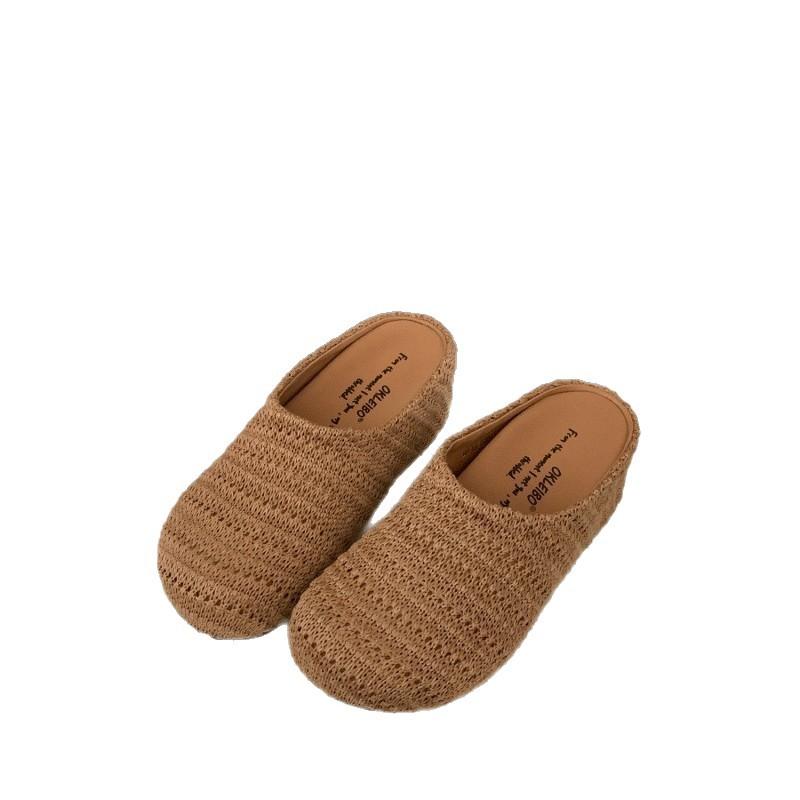 Niche Casual Hand-woven Hollow Breathable Bag Head Half Slippers Women's Autumn Wear Roman Style Thick-soled Muller Shoes