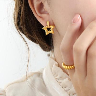 Retro Hong Kong-Style Mini Star Hollow Earrings for Women