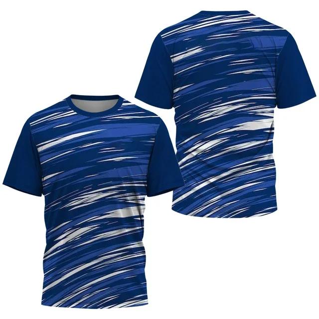 Fashion Gradient Stripe Print T Shirt For Men Badminton Table Tennis Training Clothing Summer Tops Casual O-neck Sports T-Shirts