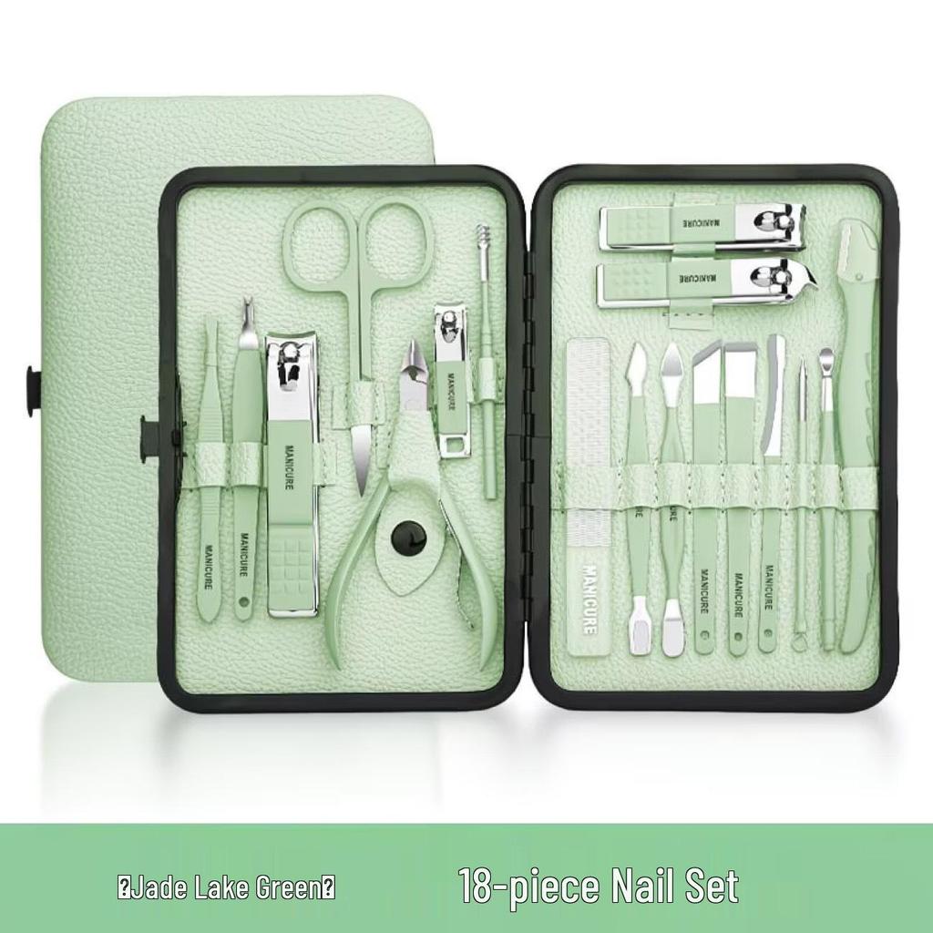 18-Piece Black Stainless Steel Nail Care Set: Clippers, Tweezers, Cuticle Nipper & Manicure Tools.