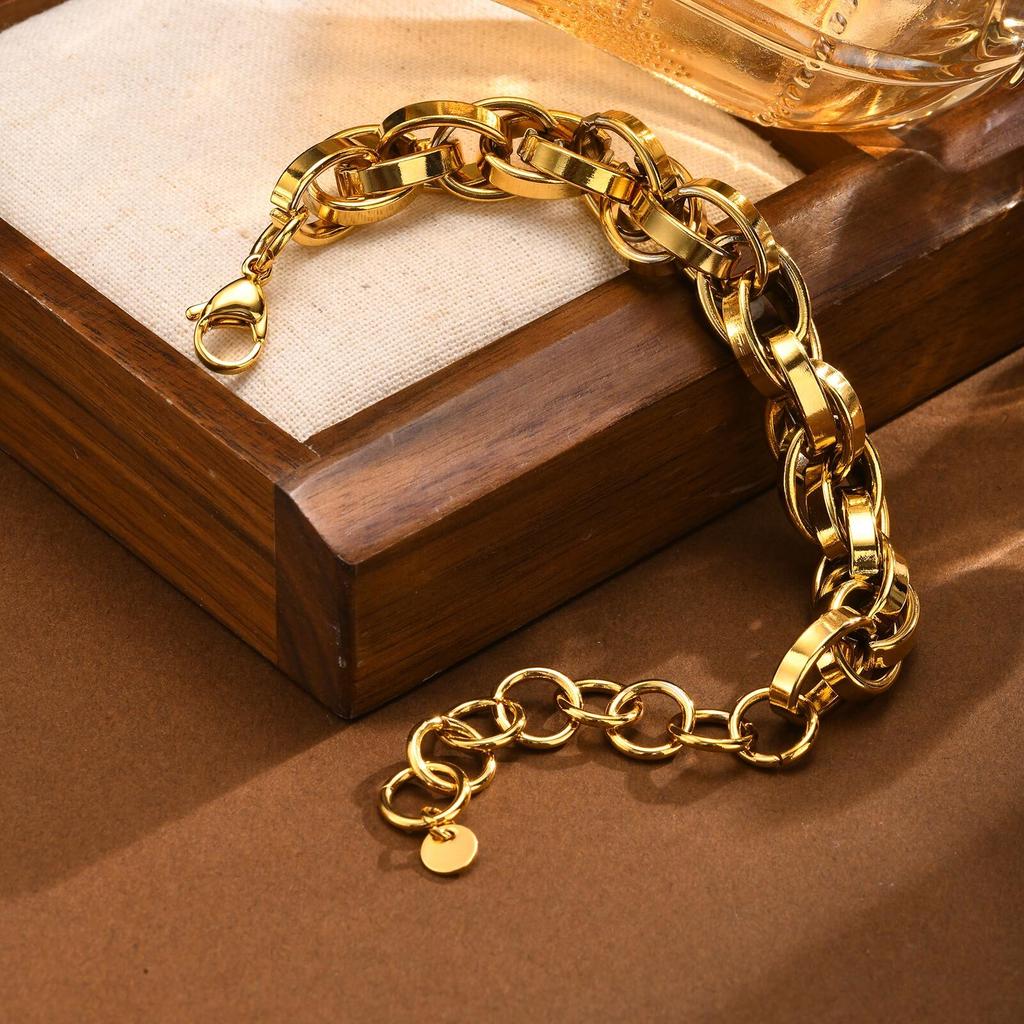 Chunky Chain Bracelet Stainlesss Steel, Bold Link Metal Twist Statement Bracelet for Women,18k Gold Plated Jewelry