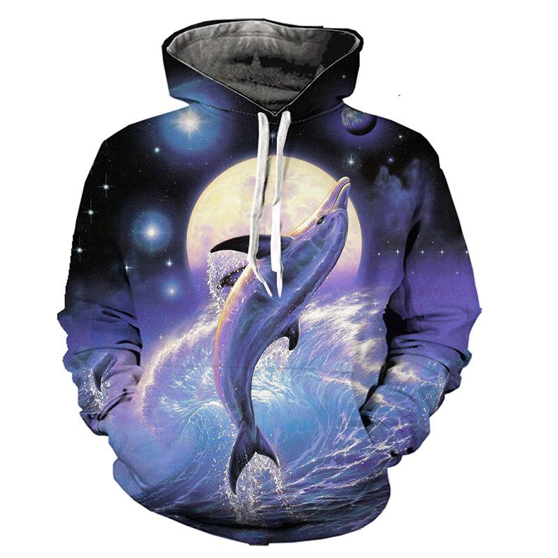 

Новая мужская толстовка с капюшоном с рисунком дельфина, простая толстовка с капюшоном с 3D-принтом, спортивная одежда, повседневная, свободного покроя, толстовка Harajuku, спортивные топы Y2k 2024 XL