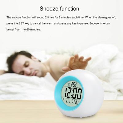 2023 Kids Alarm Clock with 7 Color Changing Night Light Temperature Display Snooze Touch Control Children Bedside Clock