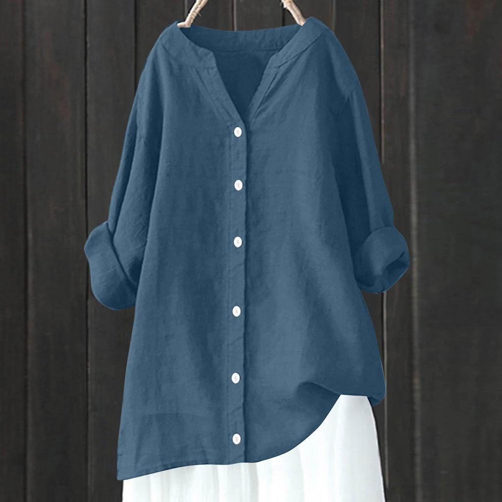 Camicia Casual da Donna a Maniche Lunghe con Bottoni Colorata e Ampia