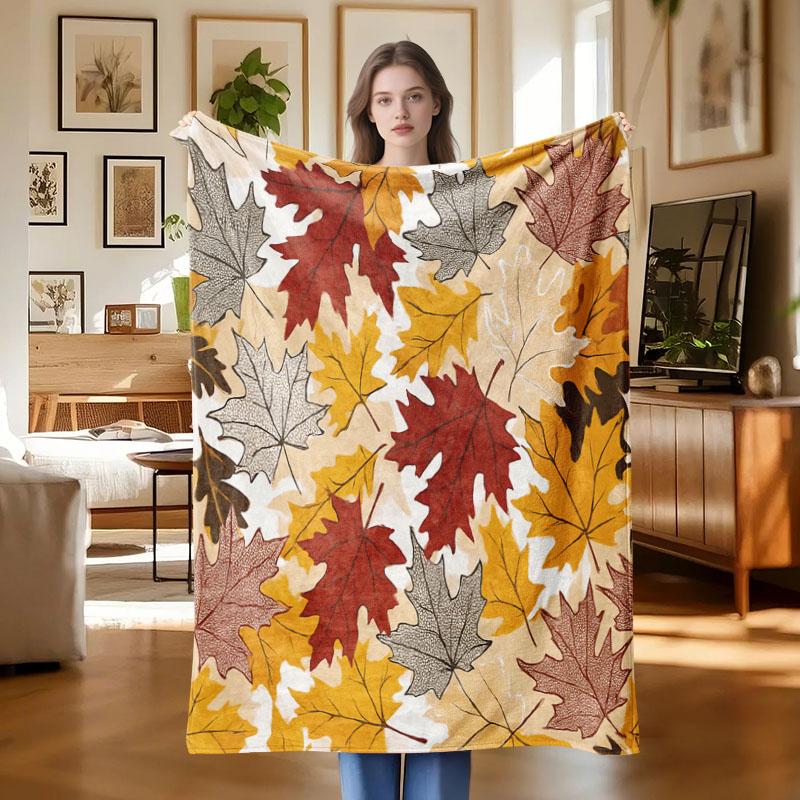 Cozy Autumn Leaves Flannel Blanket, Soft and Versatile Blanket with Bright Autumn Maple Leaf Design for Home, Office or Camping