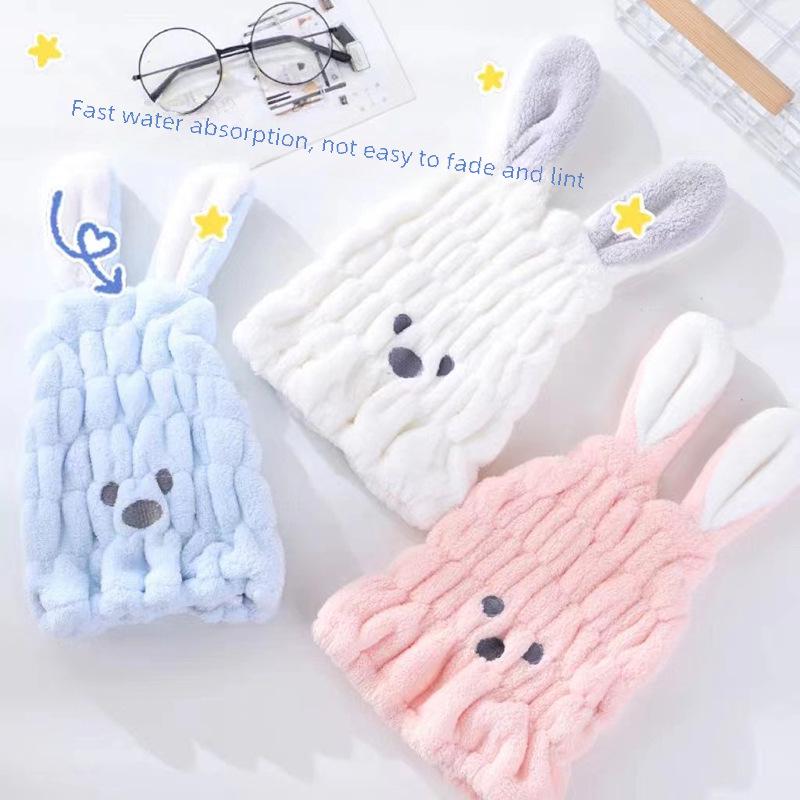 Children's Quick-Dry Hair Cap – Cute Rabbit Ear Design, Water-Absorbent, Thickened for Girls and Babies