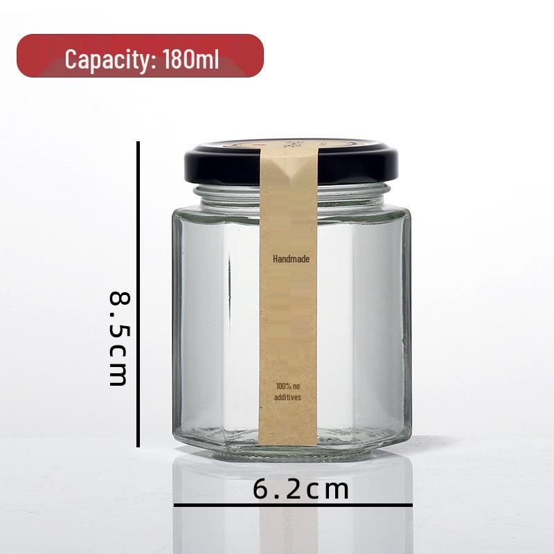 Hexagonal Glass Food-Grade Jar with Lid - Perfect for Lemon Curd, Honey, Chili Sauce, Jam, or Sauce Storage.