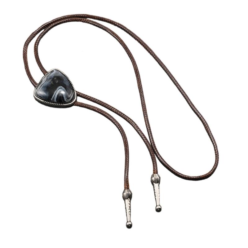 

PU Leather Necklace With Turquoise Stone Soft Wax Rope Comfortable Bolo Tie Necktie Adjustable Length for Women and Men чёрный