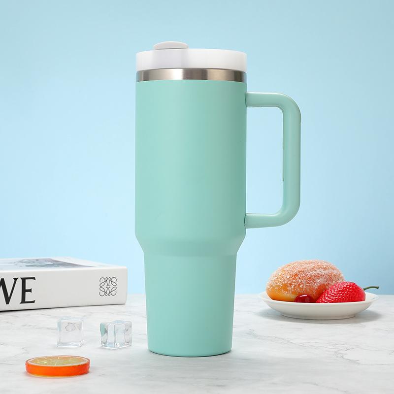 40oz Stainless Steel Car Cup Large Capacity Water Cup with Handle and Straw Double-walled Insulated Travel Mug Holiday Gifts