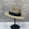 Encryption Three-Strand Salt Grass Panama Top Hat French Vintage Vacation Straw Hat Women'S Summer Sunscreen Shade Jazz Hat